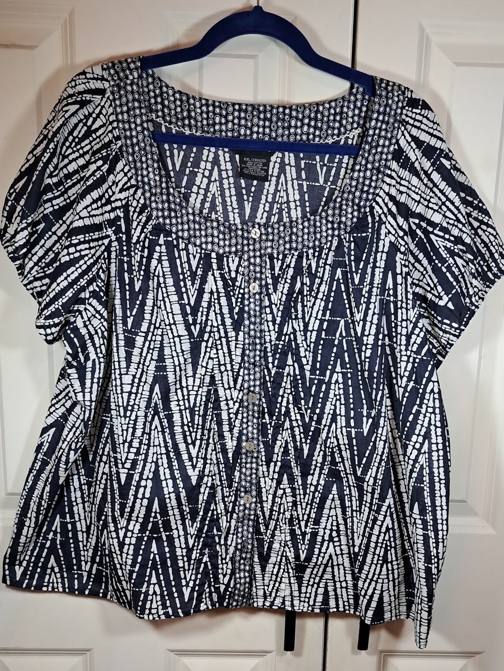 George Navy and White Geometric Button-Front Blouse